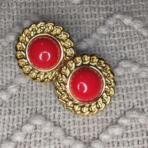 Vintage Red and Gold Braided Circular Earrings
